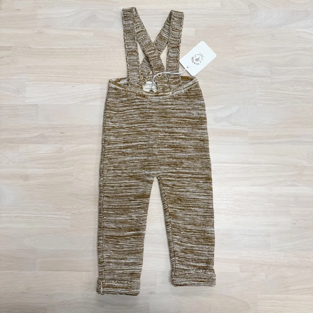 New! Fin & Vince brown knit sweater overalls Suspender pants